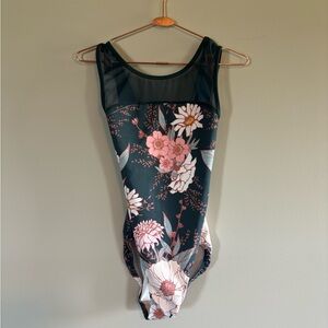 Eleve women’s leotard, aqua floral, sz SA